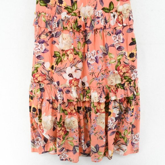 INC Womens Plus Cotton Orange Floral Print Sleeveless Smocked Tiered Midi Dress - Picture 4 of 8